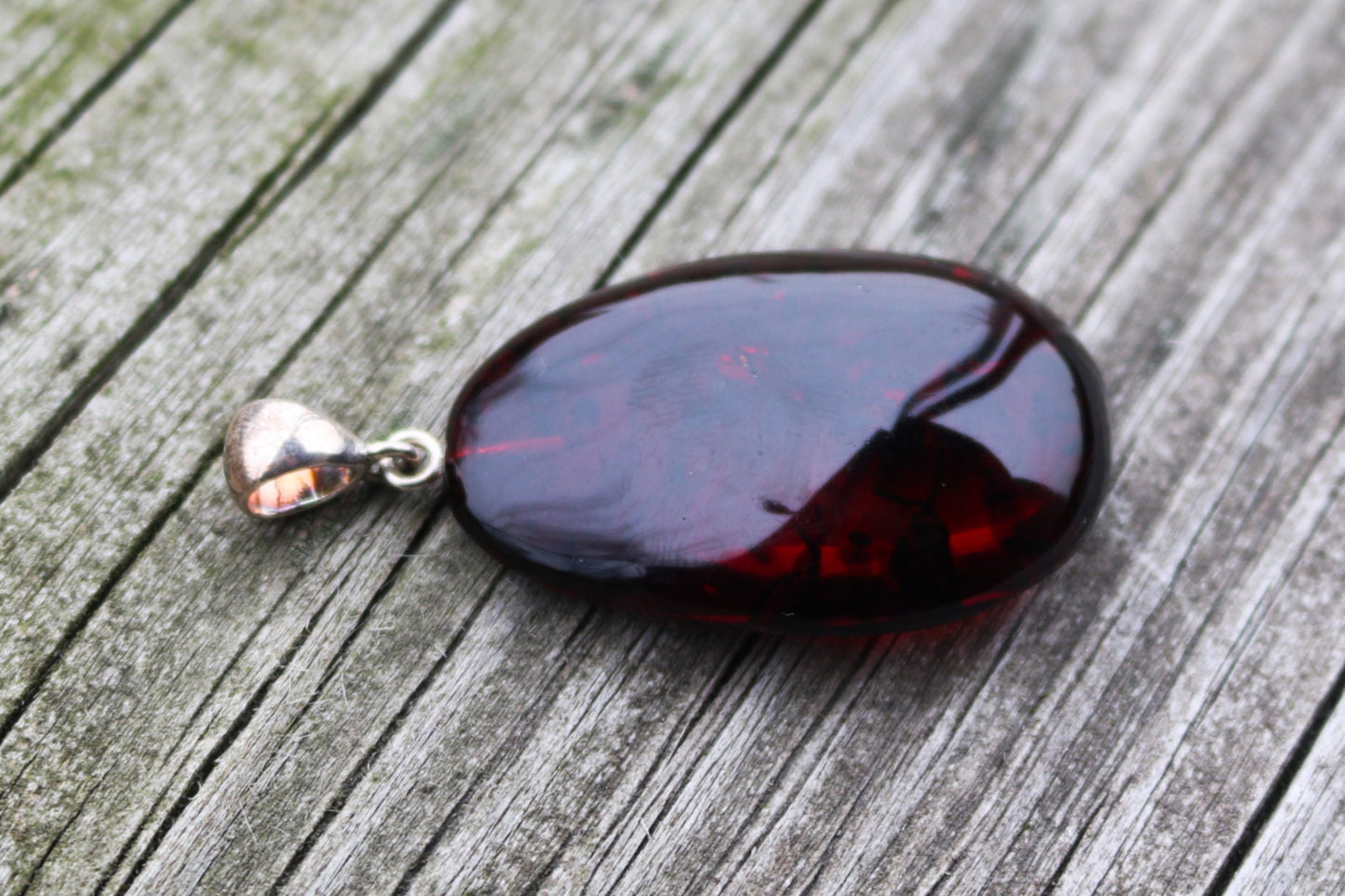 Baltic Amber Cherry Pendant Drop Natural Unisex Jewelry 2" 6.5 gram 925 Silver