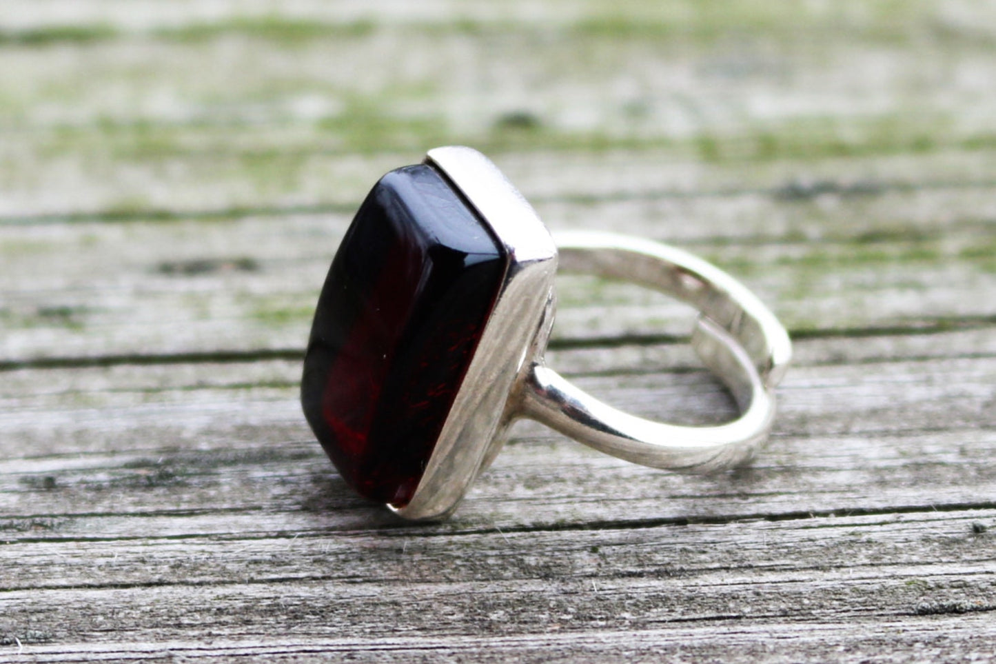 Baltic Amber Ring Cherry Adjustable Renctangle Natural Unisex Jewelry 8.4 gram