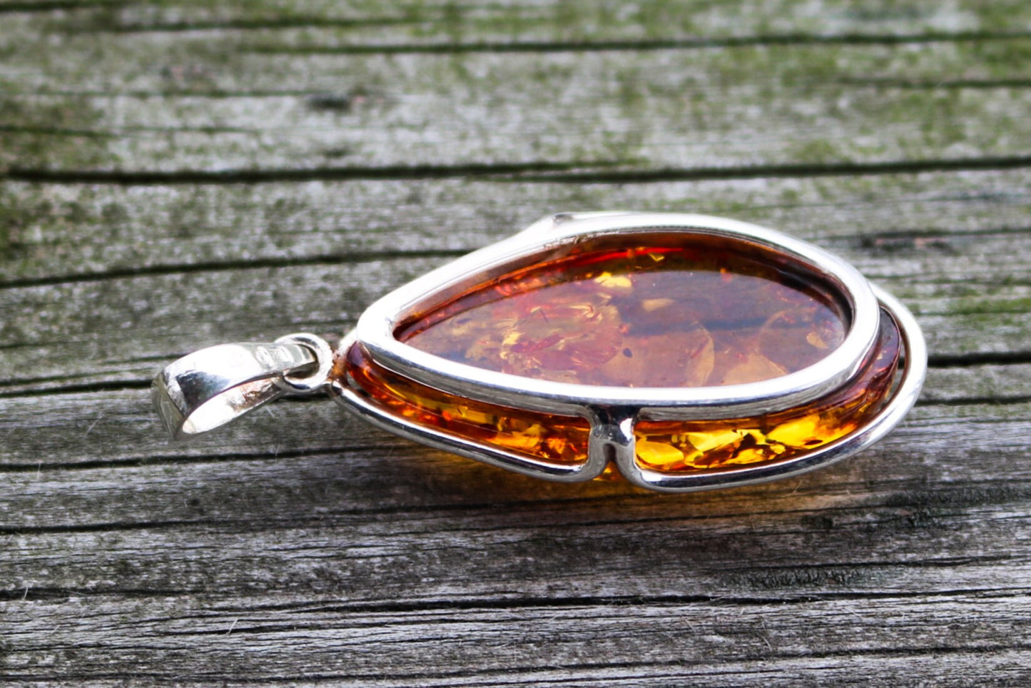 Baltic Amber Pendant Honey Sparkling Unisex 2.26" 13.1 gram 925 Silver