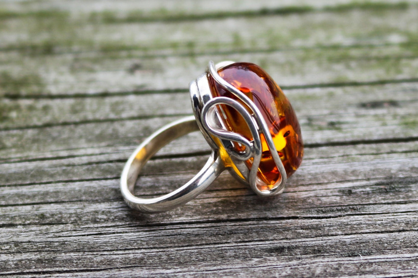 Baltic Amber Honey Ring Adjustable Oval Natural Jewelry 925 Silver 11.2 gram