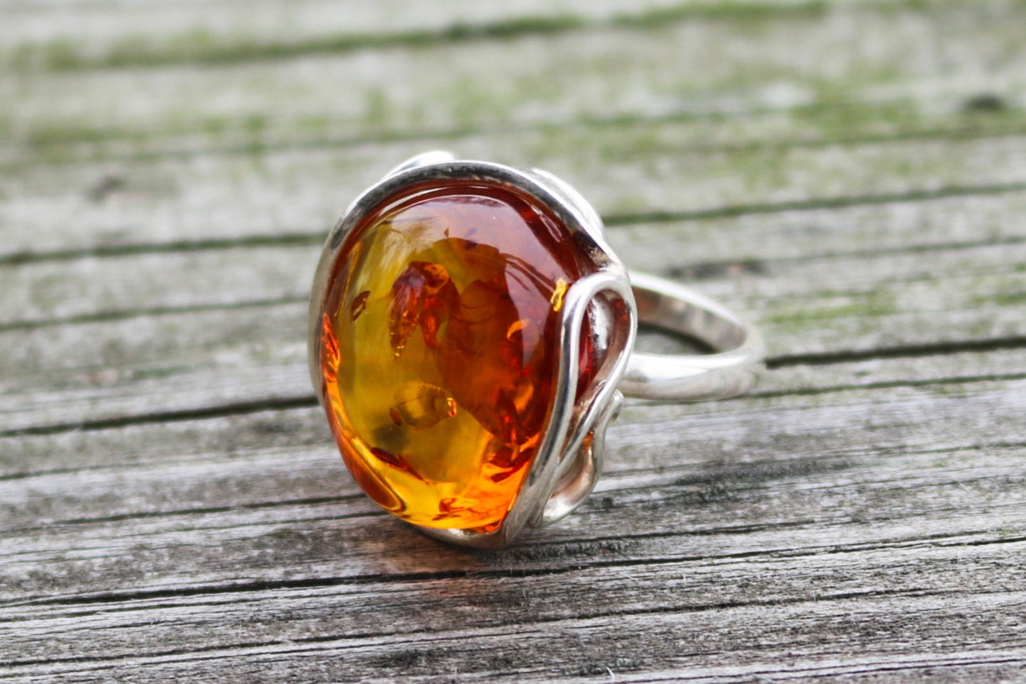 Baltic Amber Honey Ring Adjustable Oval Natural Jewelry 925 Silver 11.2 gram