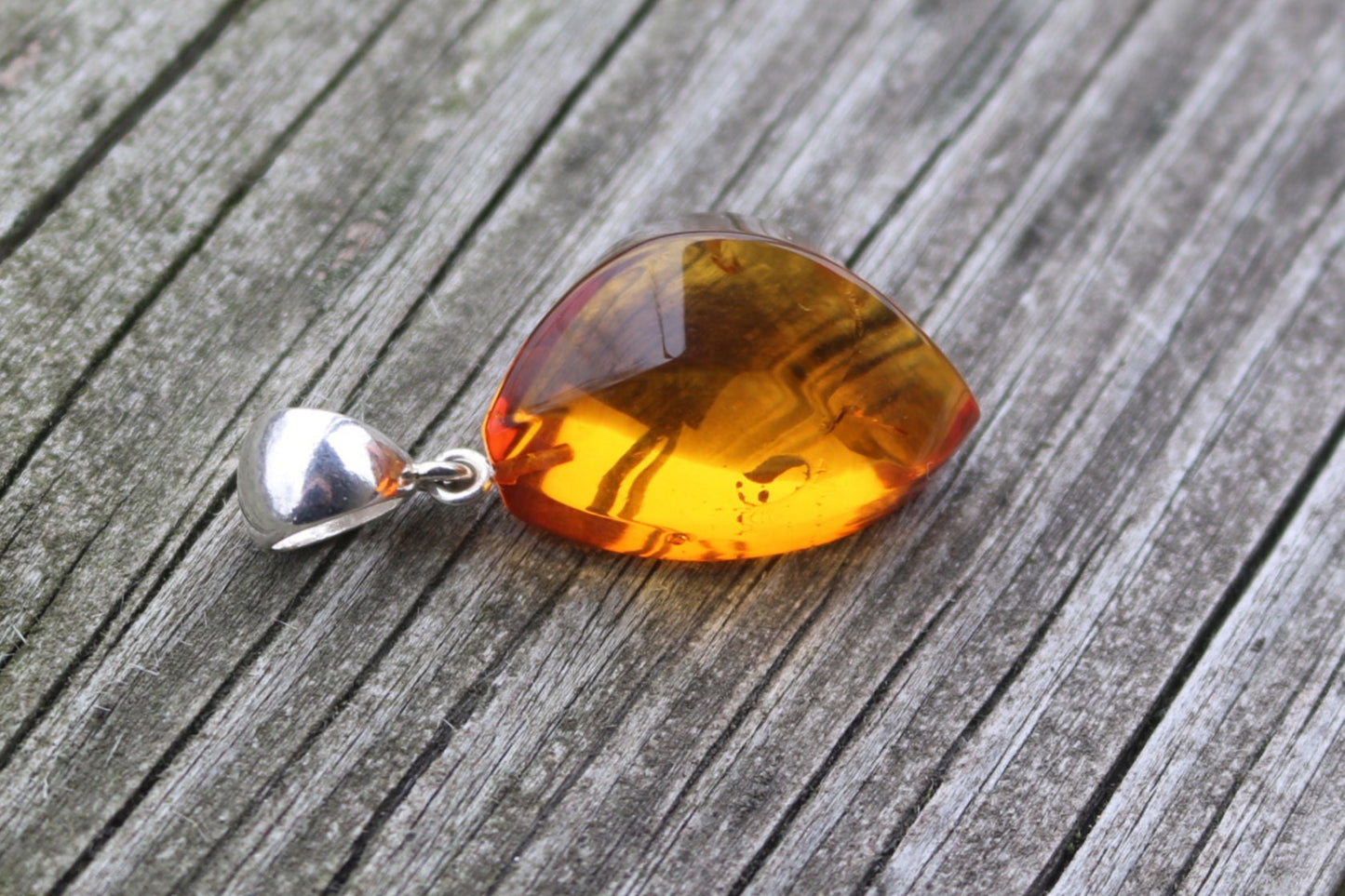 Baltic Amber Pendant Honey Faceted Sparkling Unisex 1.62" 5.1 gram 925 Silver