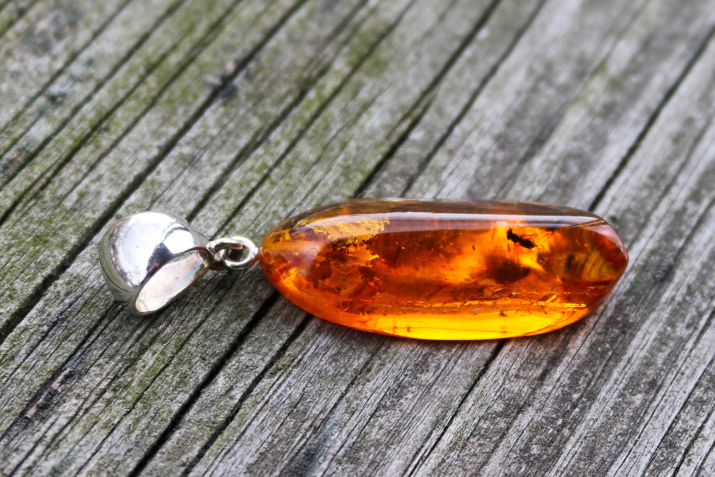 Baltic Amber Pendant Fossil Insect Fly Natural Honey Unisex Jewelry 1.95" 3.8 gram 925 silver