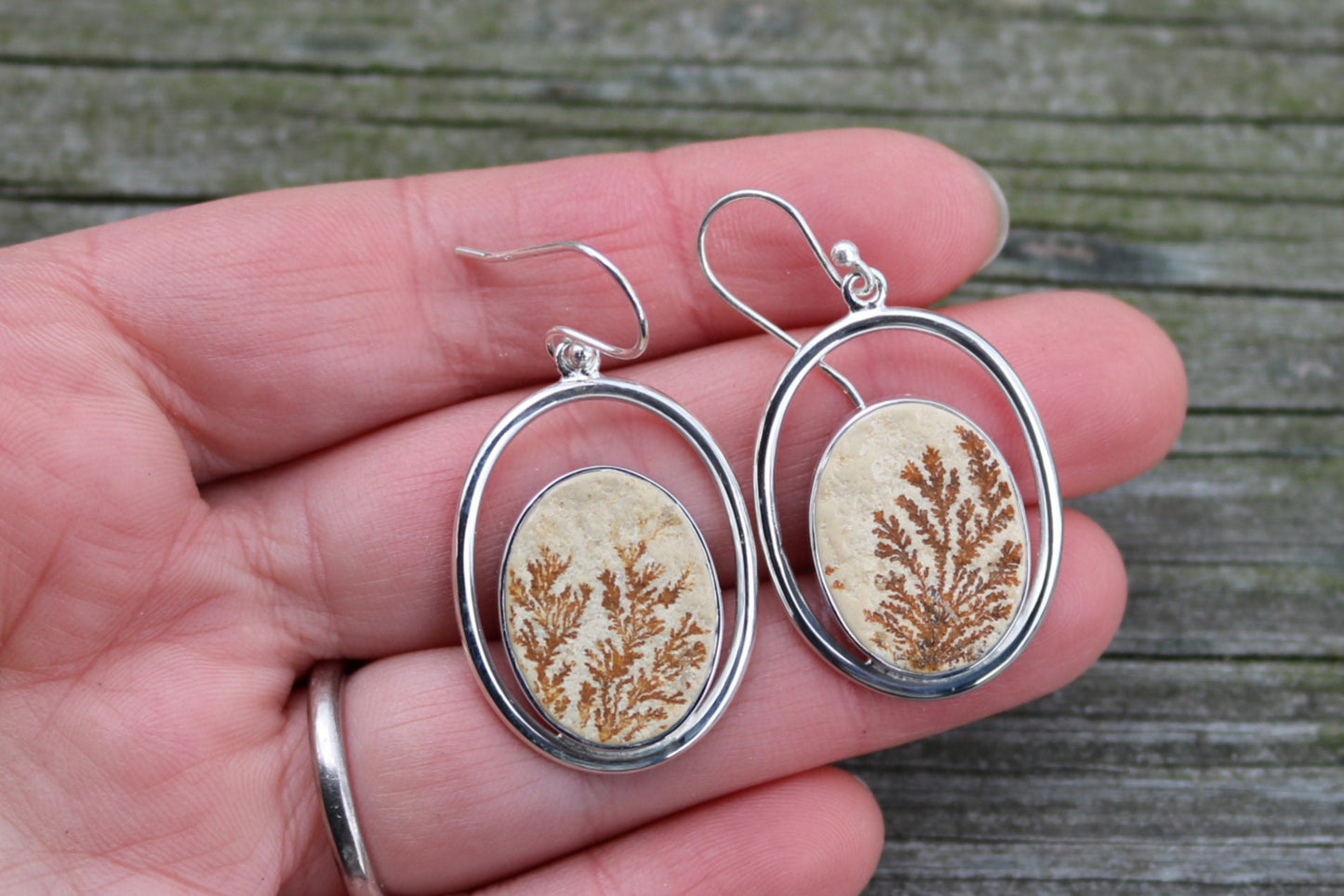 Leaf Jasper Earrings Dangling Brown Oval Jewelry 1.77" 925 Silver