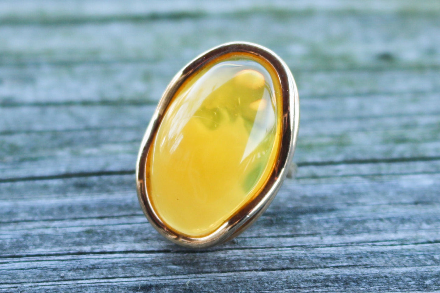 Baltic Amber Ring Yellow Cloudy Gold Plated Adjustable Natural Untreated 11.7 gram