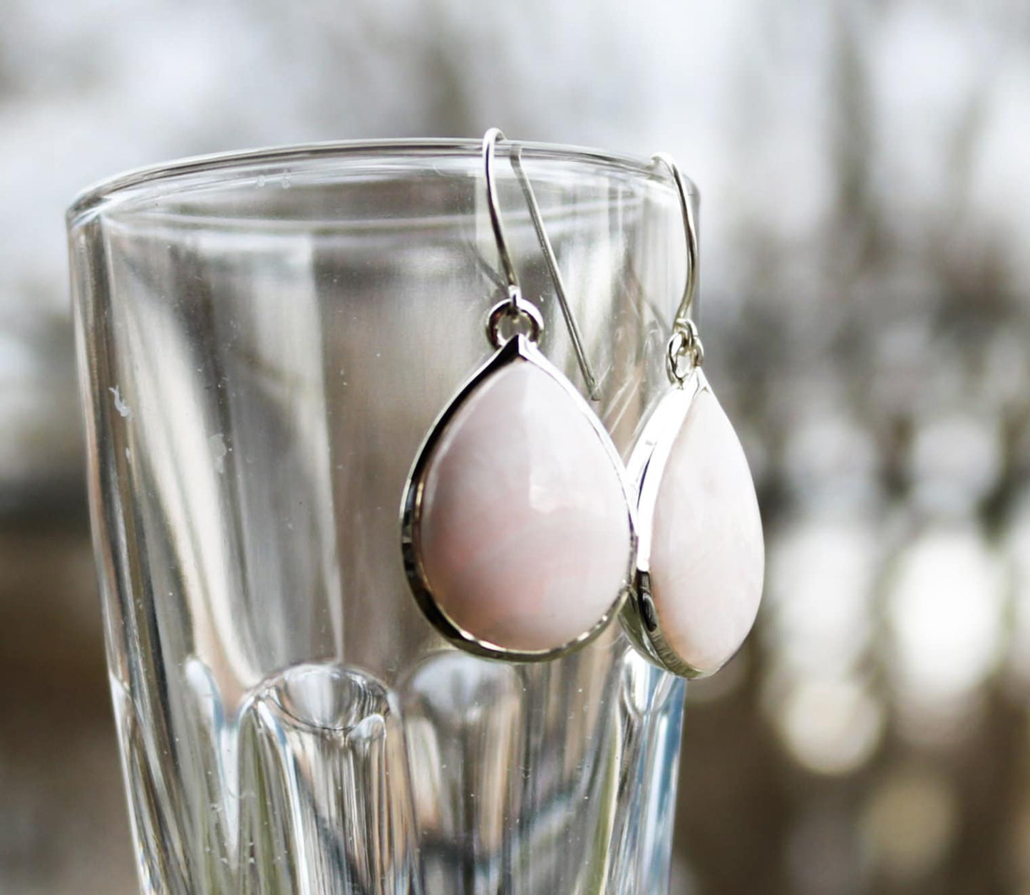 Pink Aragonite Earrings Drops Dangling Jewelry 1.4" 925 Silver