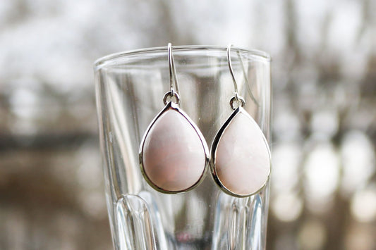 Pink Aragonite Earrings Drops Dangling Jewelry 1.4" 925 Silver