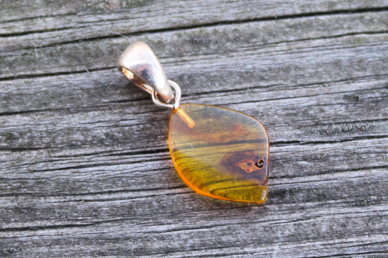 Baltic Amber Pendant Fossil Insect Natural Untreated Honey 1.22" 1.5 gram 925 Silver