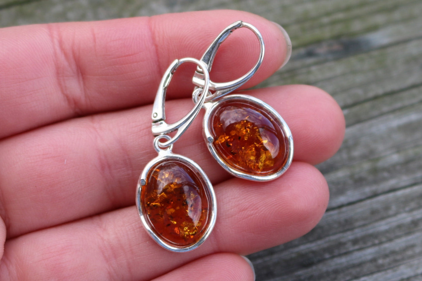 Baltic Amber Earrings Honey Sparkling Natural Jewelry 1.52" 4.4 gram 925 silver