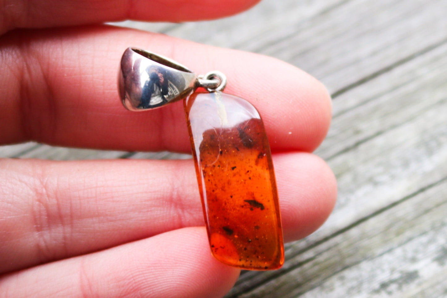 Baltic Amber Pendant Fossil Insect Fly Inclusions Honey Natural 1.7" 3.2 gram 925 Silver