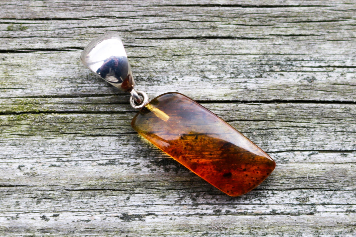 Baltic Amber Pendant Fossil Insect Fly Inclusions Honey Natural 1.7" 3.2 gram 925 Silver