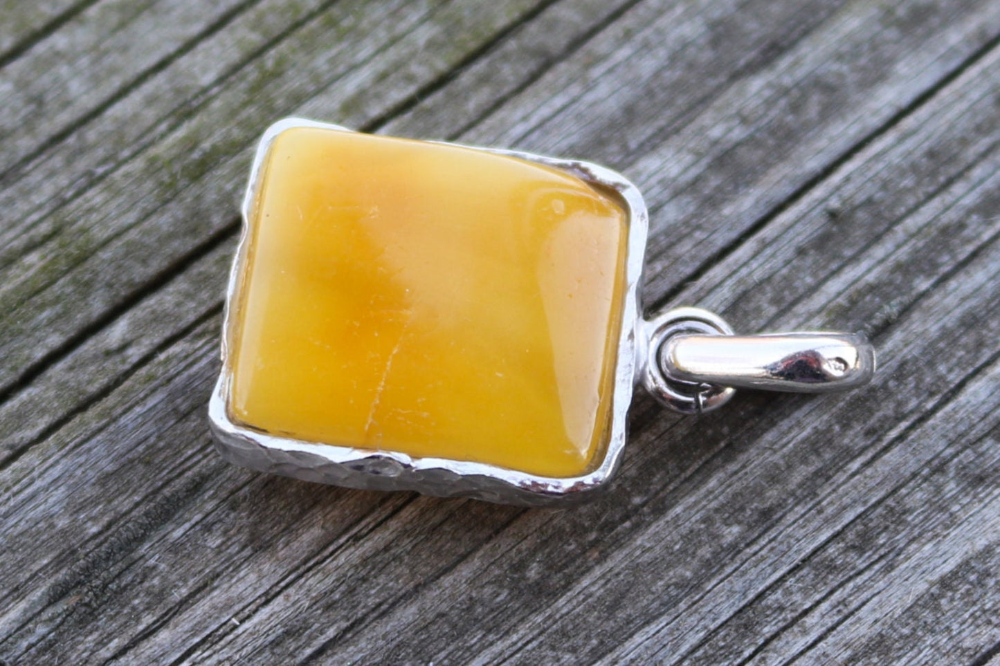 Baltic Amber Pendant Butterscotch Rectangle Natural Untreated Unisex Jewelry 1.5″ 7.8 gram 925 Silver