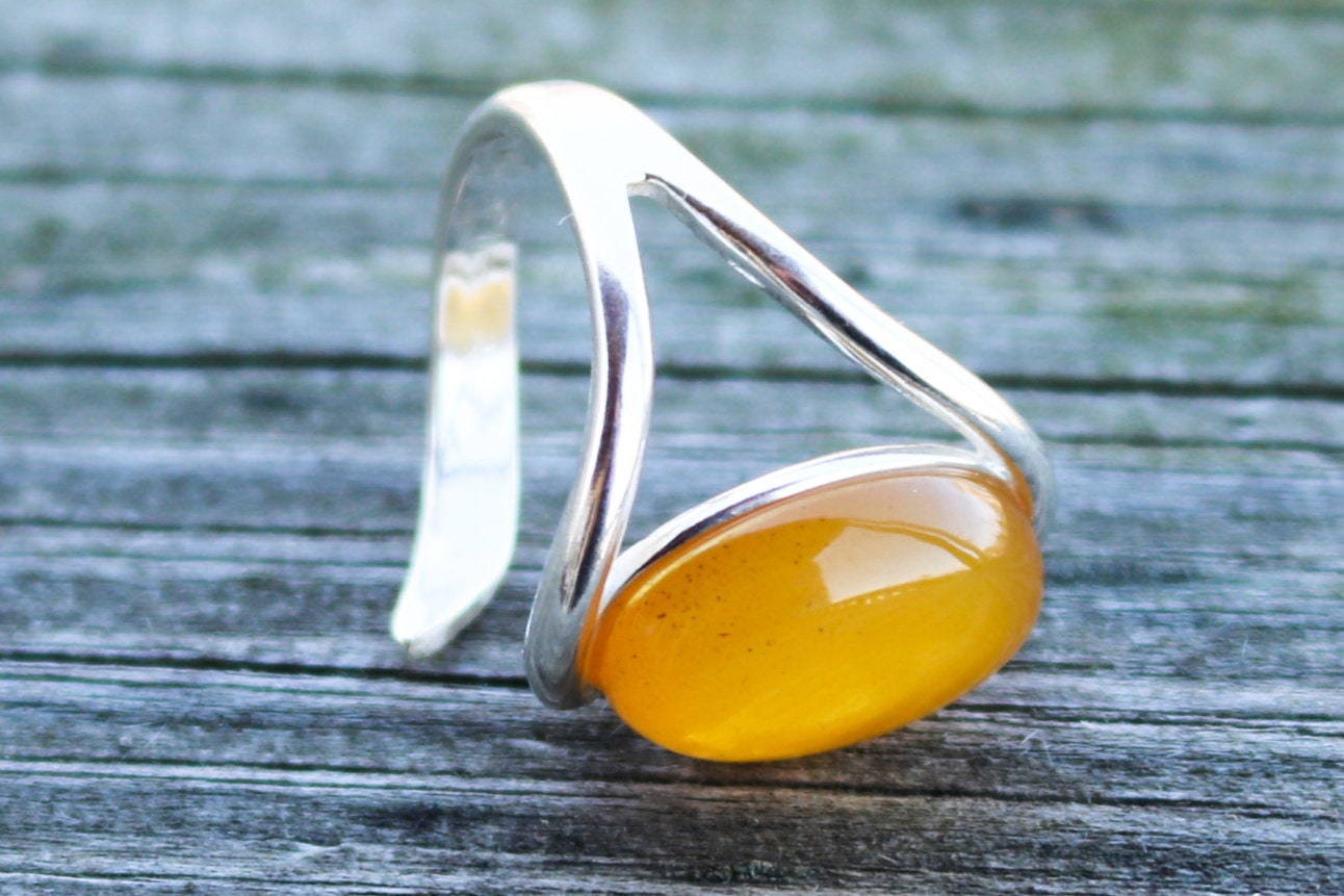 Baltic Amber Ring Butterscotch Yellow Cloudy Adjustable Natural Untreated 925 Silver 6.5 gram