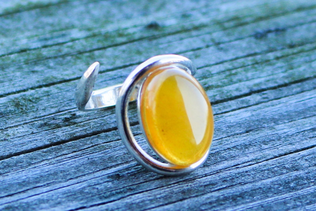 Baltic Amber Ring Butterscotch Yellow Cloudy Adjustable Natural Untreated 925 Silver 6.5 gram