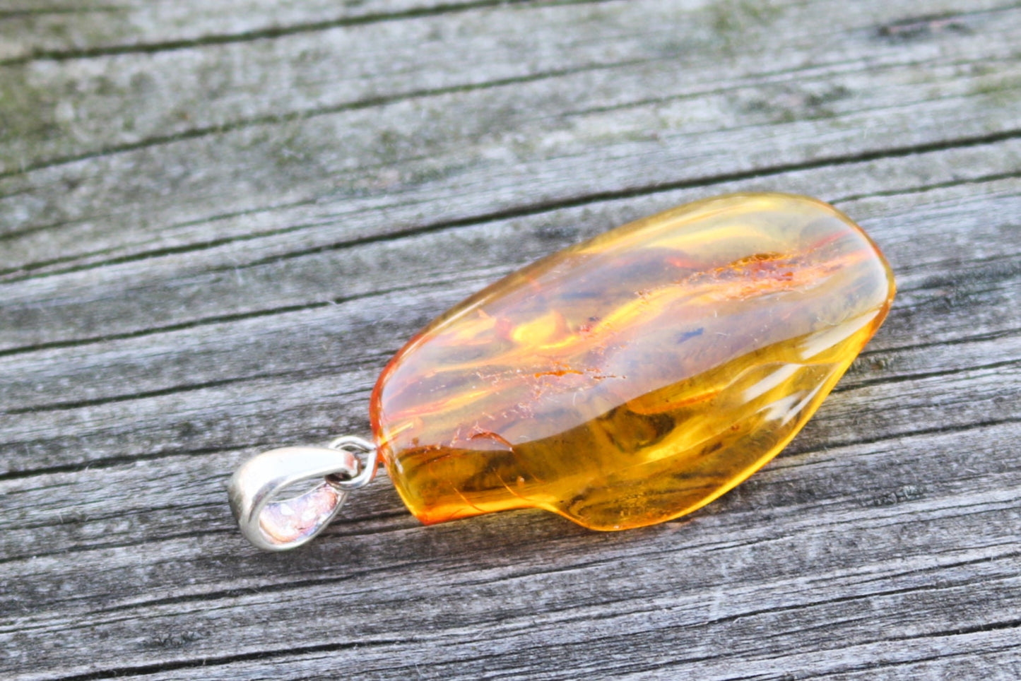 Baltic Amber Pendant Fossil Insect Natural Honey Unisex Jewelry 2" 4.2 gram 925 silver