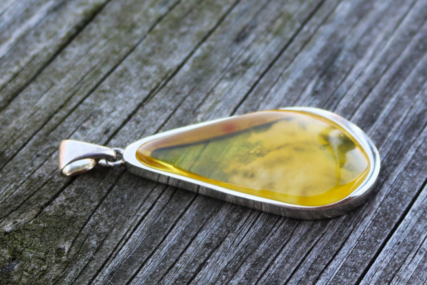 Baltic Amber Yellow Pendant Cloudy Natural Unisex 2.9" 16 gram 925 Silver