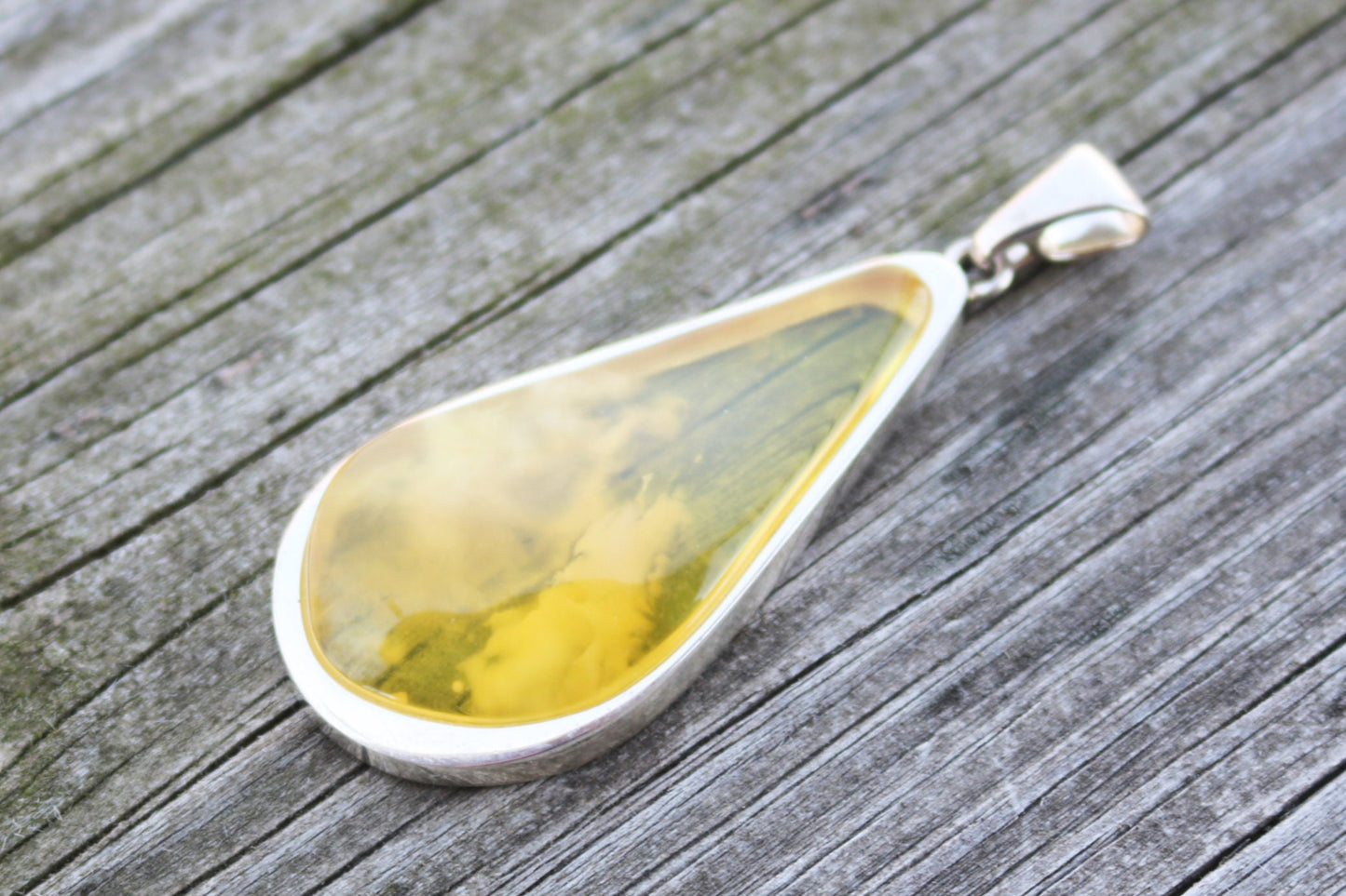 Baltic Amber Yellow Pendant Cloudy Natural Unisex 2.9" 16 gram 925 Silver