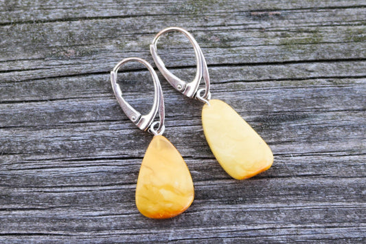 Baltic Amber Earrings Butterscotch Natural Untreated Jewelry 1.5" 2.5 gram 925 Silver