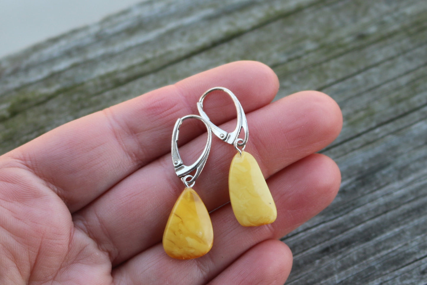 Baltic Amber Earrings Butterscotch Natural Untreated Jewelry 1.5" 2.5 gram 925 Silver