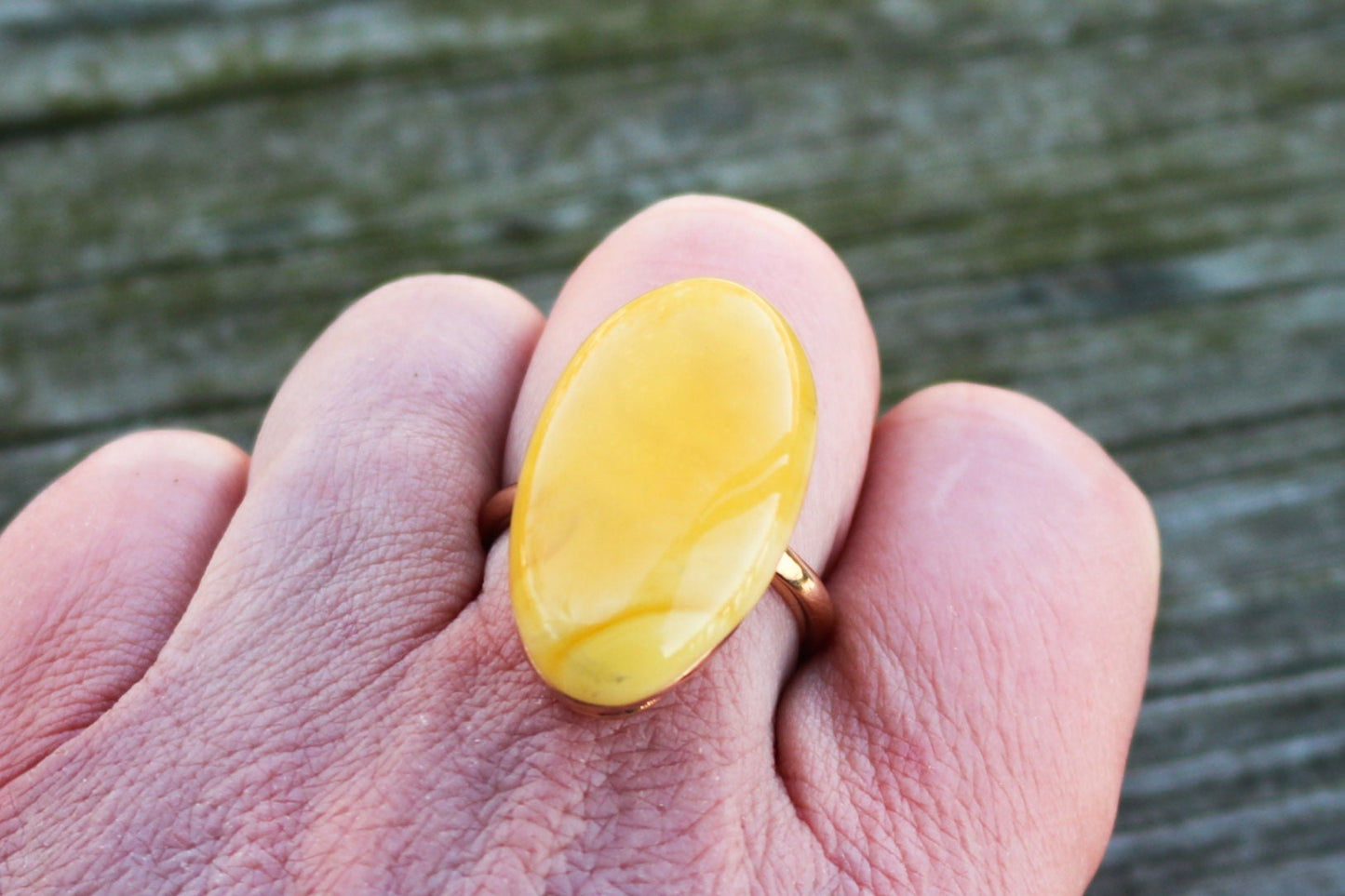 Baltic Amber Ring Yellow Gold Plated Adjustable Natural Untreated 10 gram