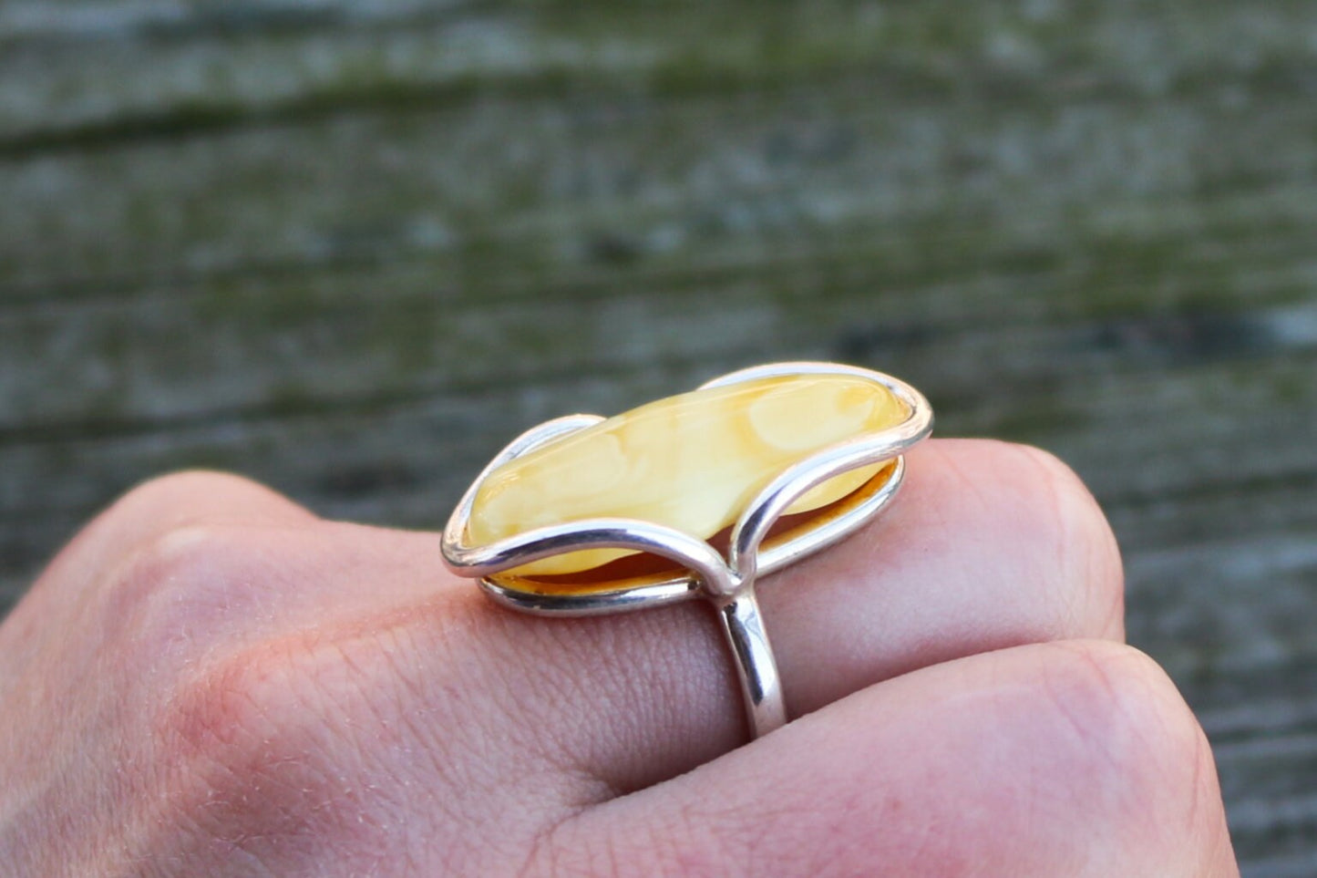 Baltic Amber Ring Butterscotch Oval Adjustable Natural Untreated 925 Silver 6.5 gram