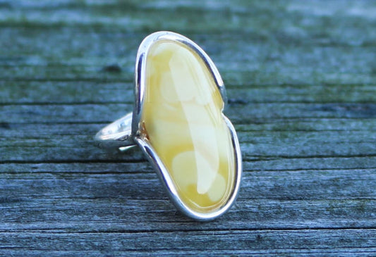 Baltic Amber Ring Butterscotch Oval Adjustable Natural Untreated 925 Silver 6.5 gram