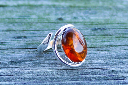 Baltic Amber Ring Cognac Round Adjustable Natural Unisex Jewelry 6 gram