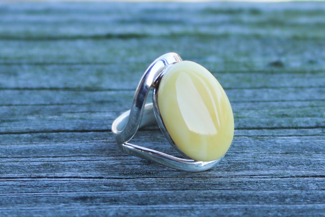 Baltic Amber Butterscotch Ring Milky Oval Adjustable Untreated Natural Jewelry 925 Silver 7.8 gram