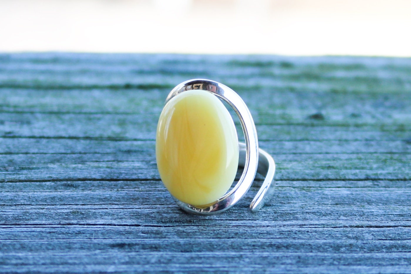 Baltic Amber Butterscotch Ring Milky Oval Adjustable Untreated Natural Jewelry 925 Silver 7.8 gram