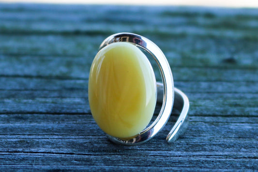 Baltic Amber Butterscotch Ring Milky Oval Adjustable Untreated Natural Jewelry 925 Silver 7.8 gram