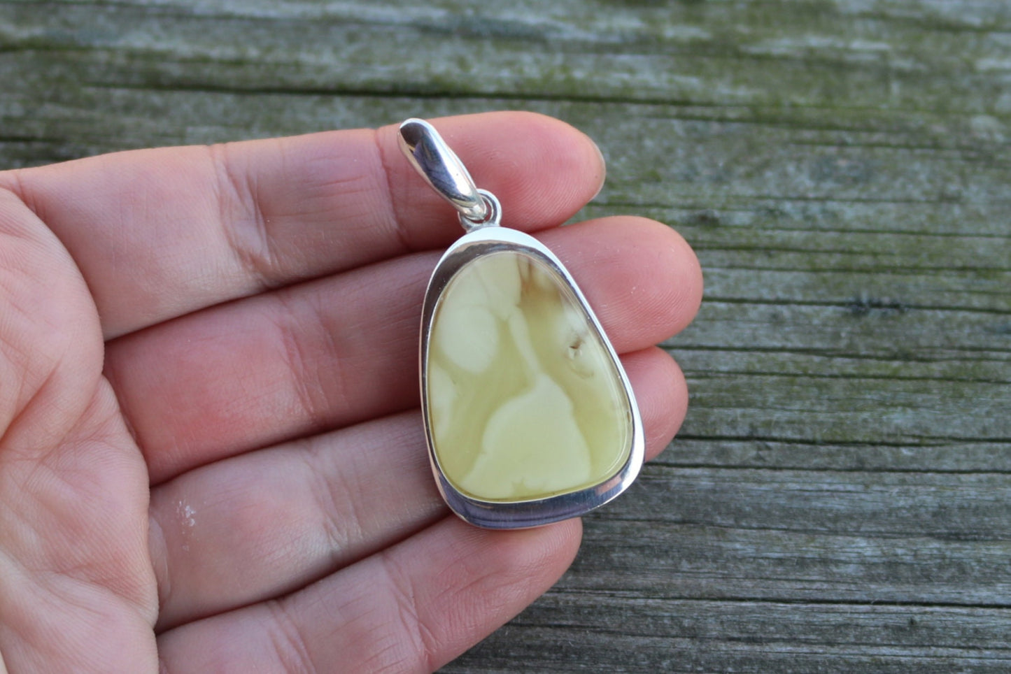 Baltic Amber Pendant Milky Buttersotch Oval Unisex Jewelry 1.9" 10.5 gram 925 Silver