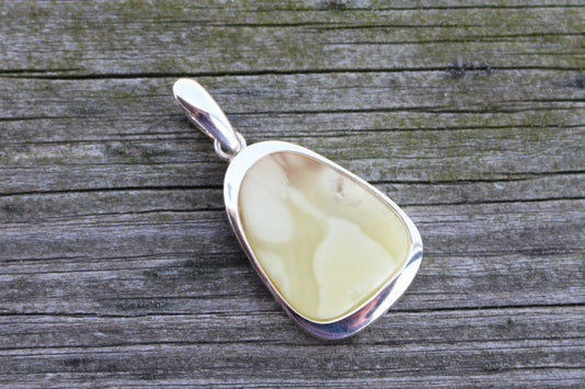 Baltic Amber Pendant Milky Buttersotch Oval Unisex Jewelry 1.9" 10.5 gram 925 Silver