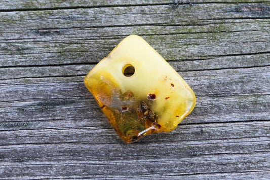 Baltic Amber Pendant Butterscotch Pierced Natural Unisex Jewelry 1.2" 5.4 gram 925 Silver