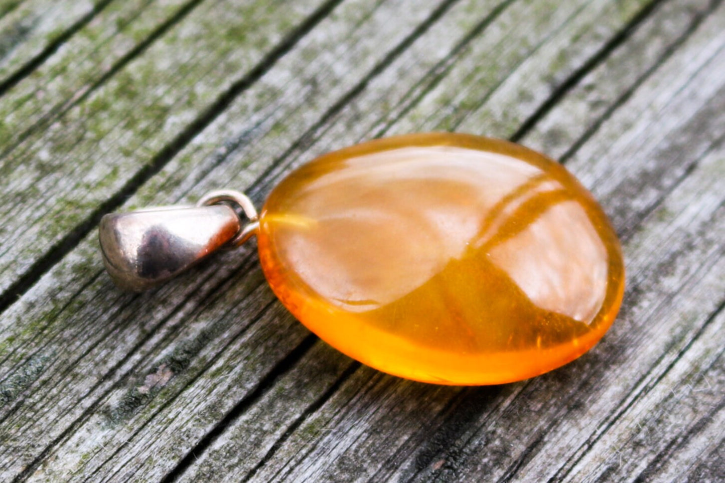 Baltic Amber Pendant Honey Drop Natural Untreated Unisex Jewelry 1.57" 4.4 gram 925 Silver