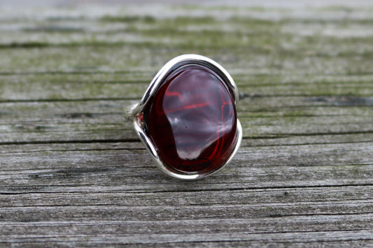 Baltic Amber Ring Cherry Natural Adjustable Unisex 9.1 gram 925 Silver