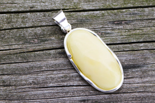 Baltic Amber Pendant Butterscotch Oval Natural Unisex Jewelry 2" 6.4 gram 925 Silver