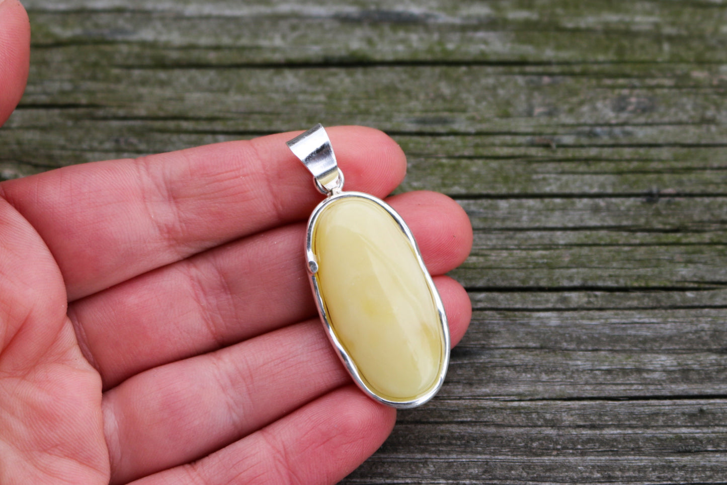 Baltic Amber Pendant Butterscotch Oval Natural Unisex Jewelry 2" 6.4 gram 925 Silver