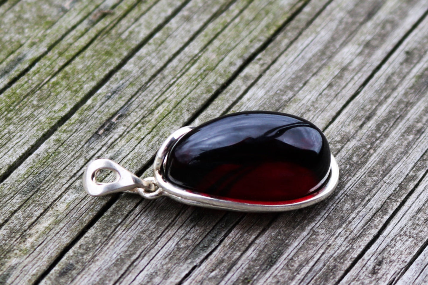 Baltic Amber Cherry Pendant Natural Unisex Untreated 1.77" 9.5 gram 925 Silver