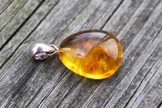 Baltic Amber Pendant Drop Honey Unisex 1.15″ 2 gram 925 Silver