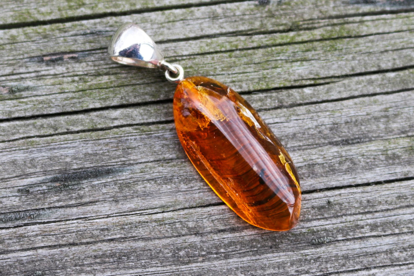 Baltic Amber Pendant Fossil Insect Fly Natural Honey Unisex Jewelry 1.95" 3.8 gram 925 silver