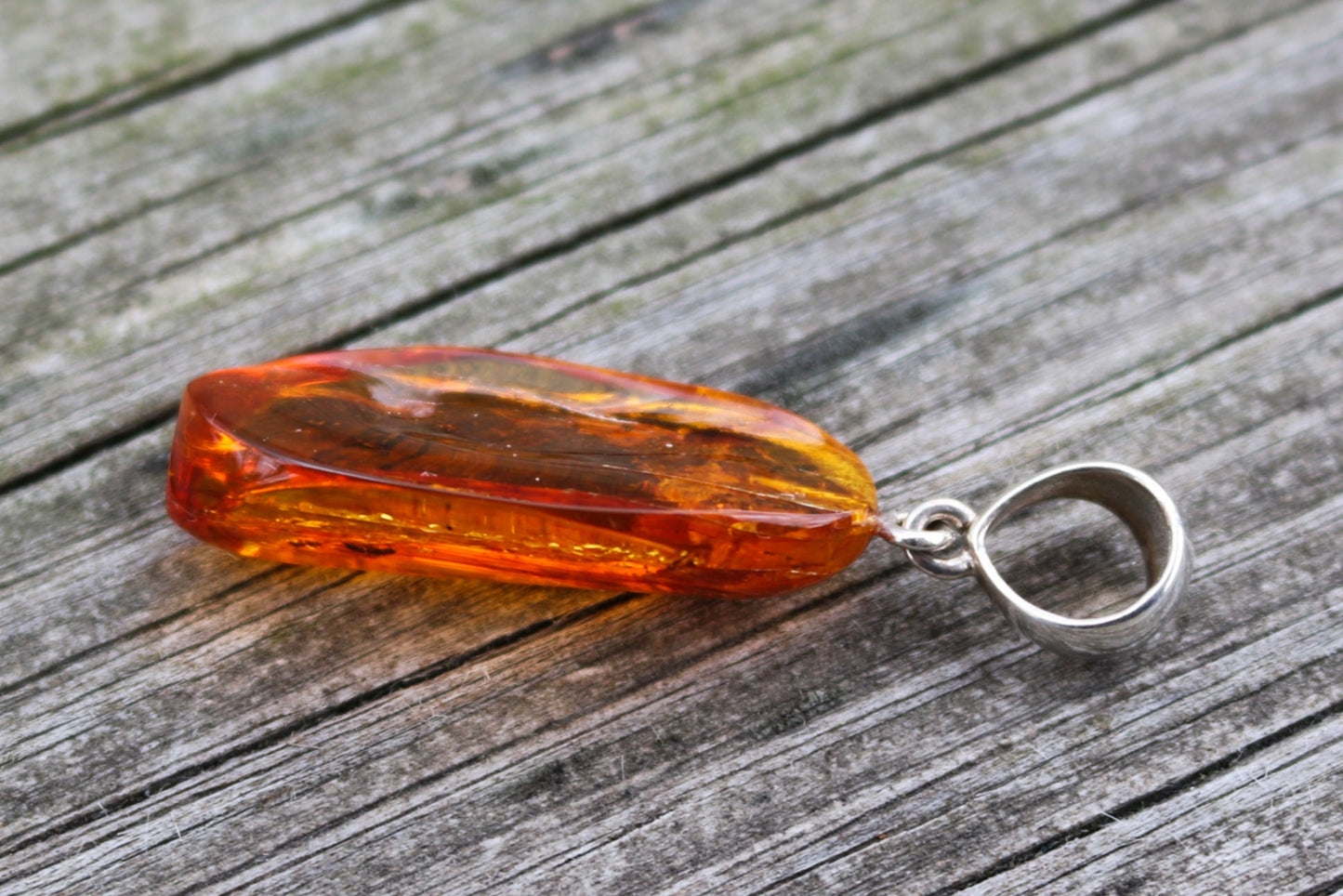 Baltic Amber Pendant Fossil Insect Fly Natural Honey Unisex Jewelry 1.95" 3.8 gram 925 silver