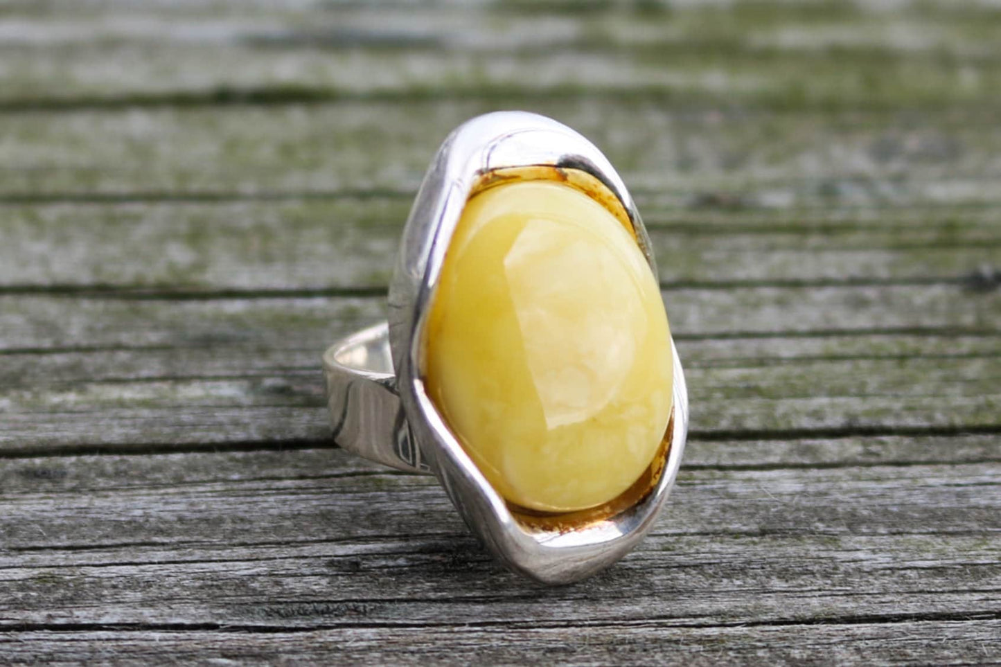 Baltic Amber Butterscotch Ring Adjustable Oval Natural Untreated 925 Silver 13.1 gram