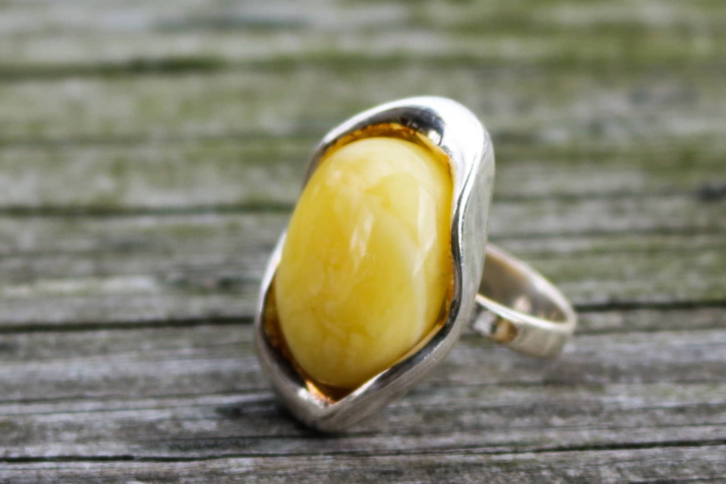 Baltic Amber Butterscotch Ring Adjustable Oval Natural Untreated 925 Silver 13.1 gram