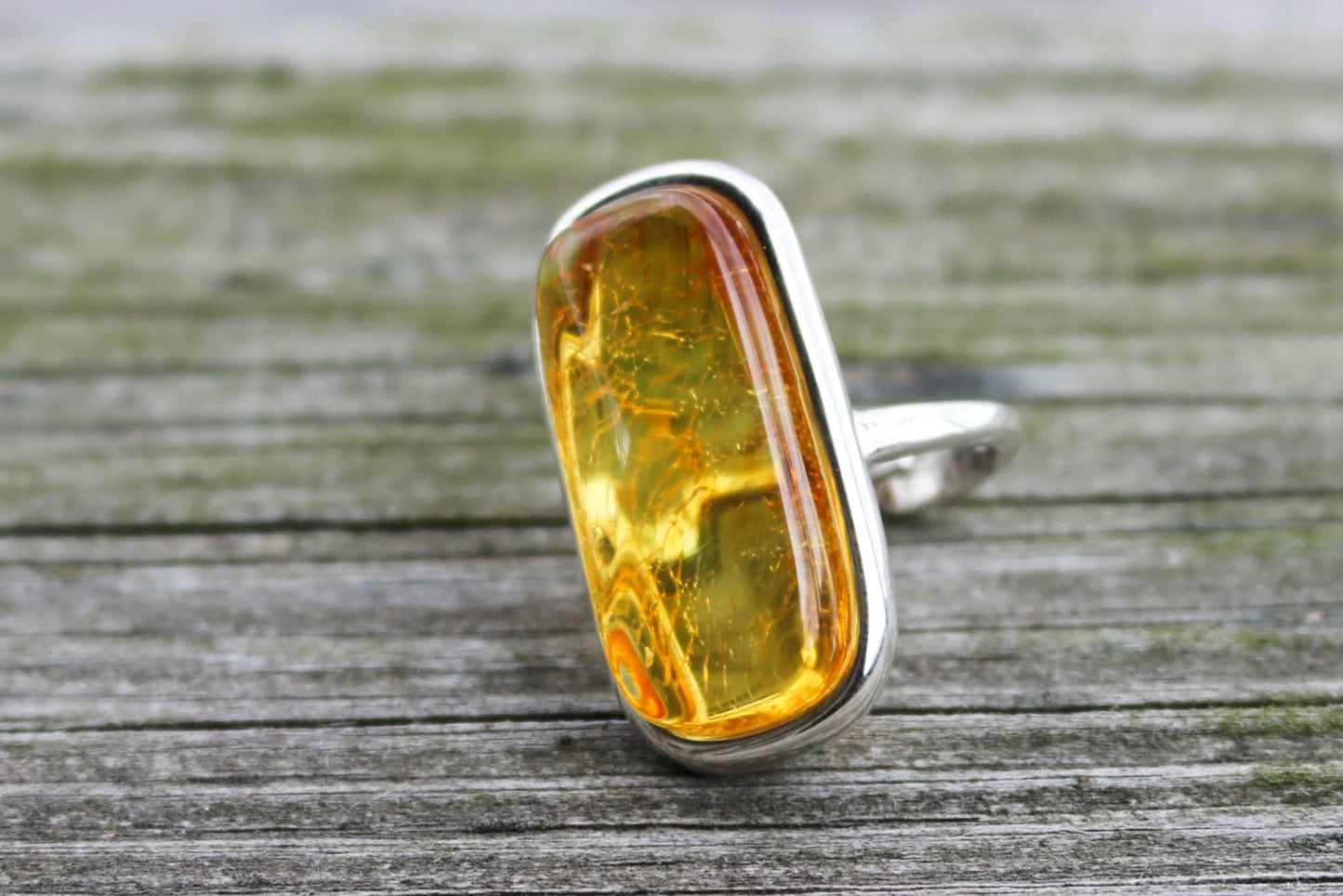 Baltic Amber Honey Ring Adjustable Table Cut Natural Untreated Unisex 925 Silver 12.6 gram