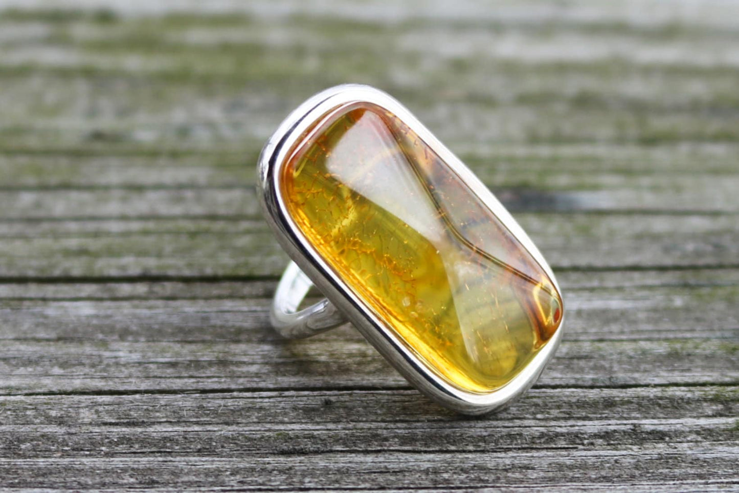 Baltic Amber Honey Ring Adjustable Table Cut Natural Untreated Unisex 925 Silver 12.6 gram