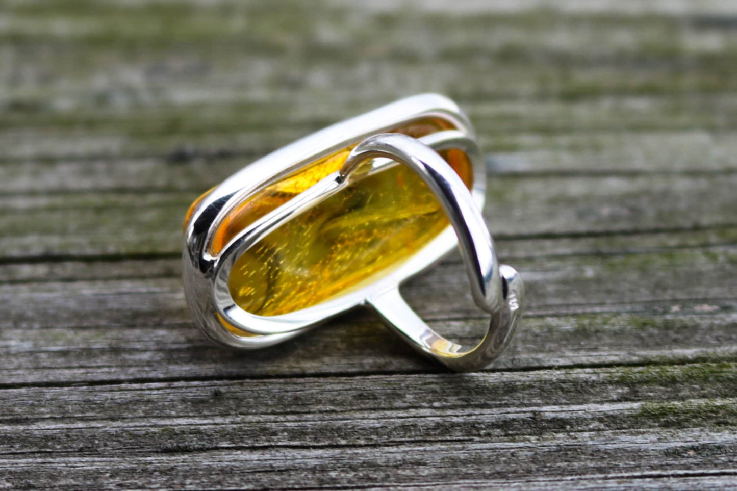 Baltic Amber Honey Ring Adjustable Table Cut Natural Untreated Unisex 925 Silver 12.6 gram