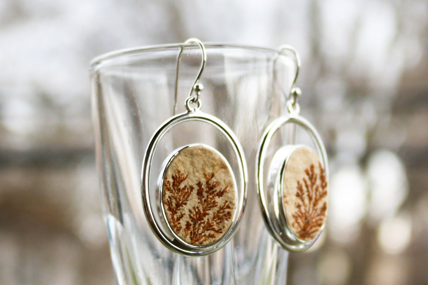 Leaf Jasper Earrings Dangling Brown Oval Jewelry 1.77" 925 Silver