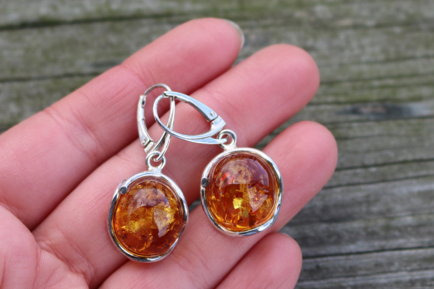 Baltic Amber Earrings Honey Sparkling Natural Jewelry 1.55" 7 gram 925 silver