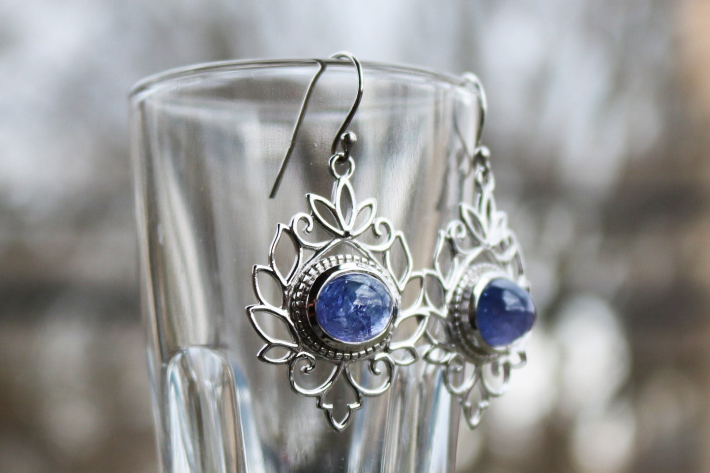 Tanzanite Earrings Dangling Blue Jewelry 1.8" 925 Silver