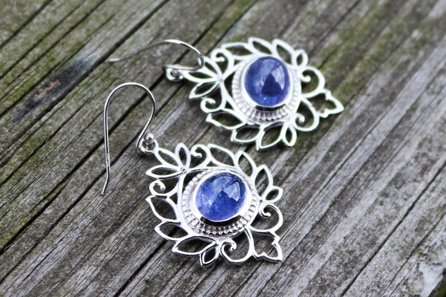 Tanzanite Earrings Dangling Blue Jewelry 1.8" 925 Silver